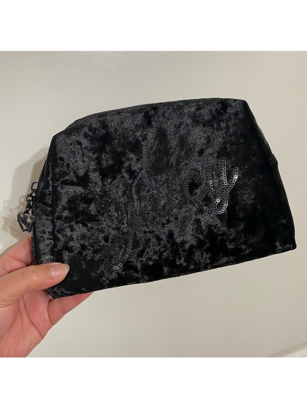 NEW Juicy Couture Black Velvet Makeup Bag Pouch